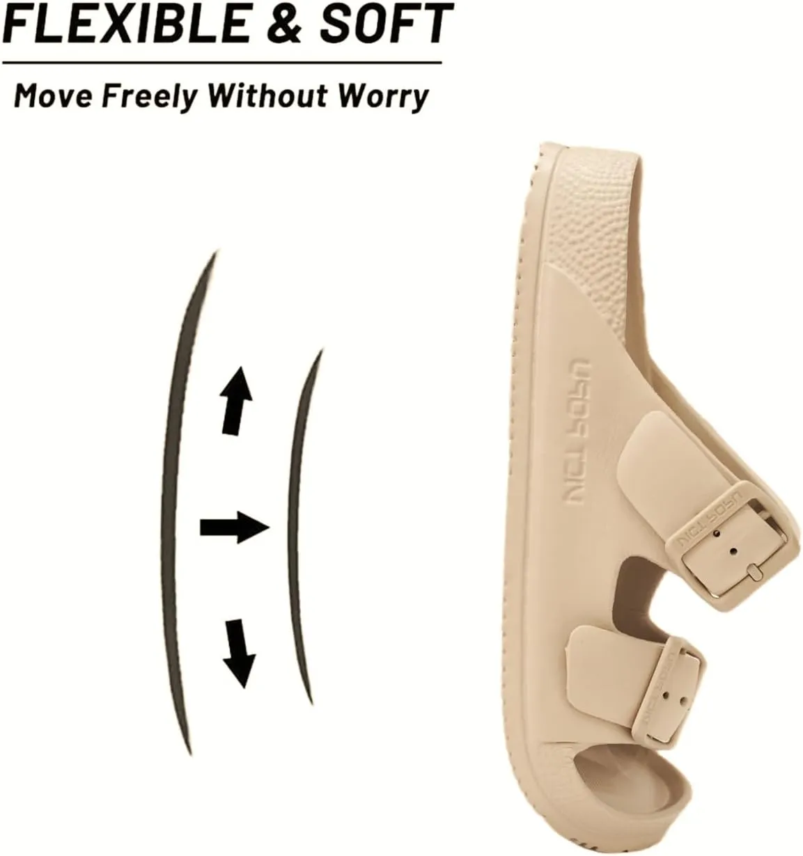VICT POPU Womens Sandals Adjustable Double Buckle Strap Waterproof EVA Flat Slides