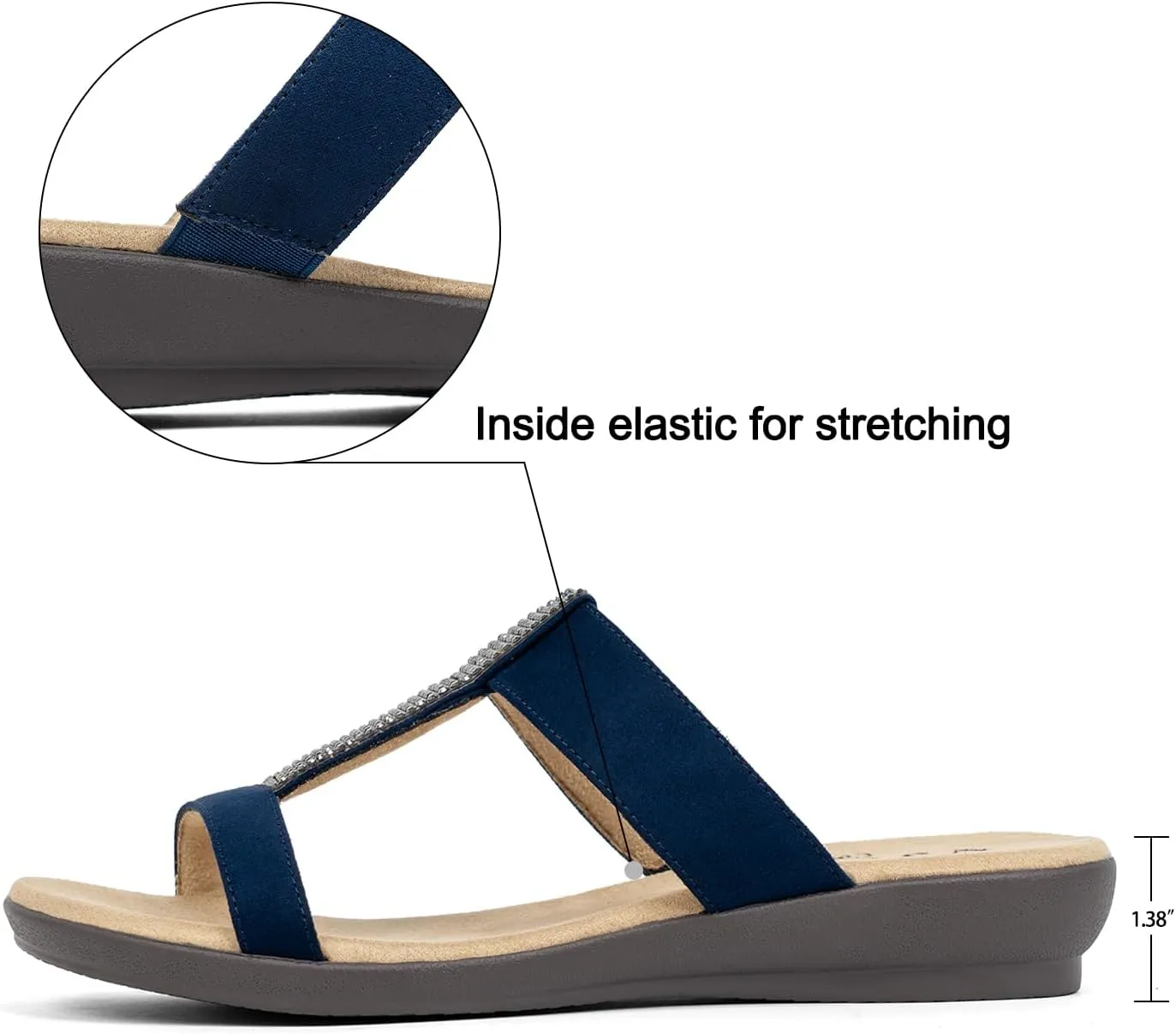 VJH confort Women’s Slides, Comfortable Open toe Rhinestone H-band Dressy Flat Sandals
