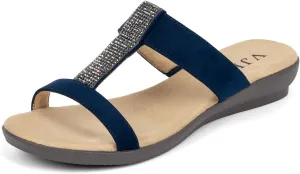 VJH confort Women’s Slides, Comfortable Open toe Rhinestone H-band Dressy Flat Sandals