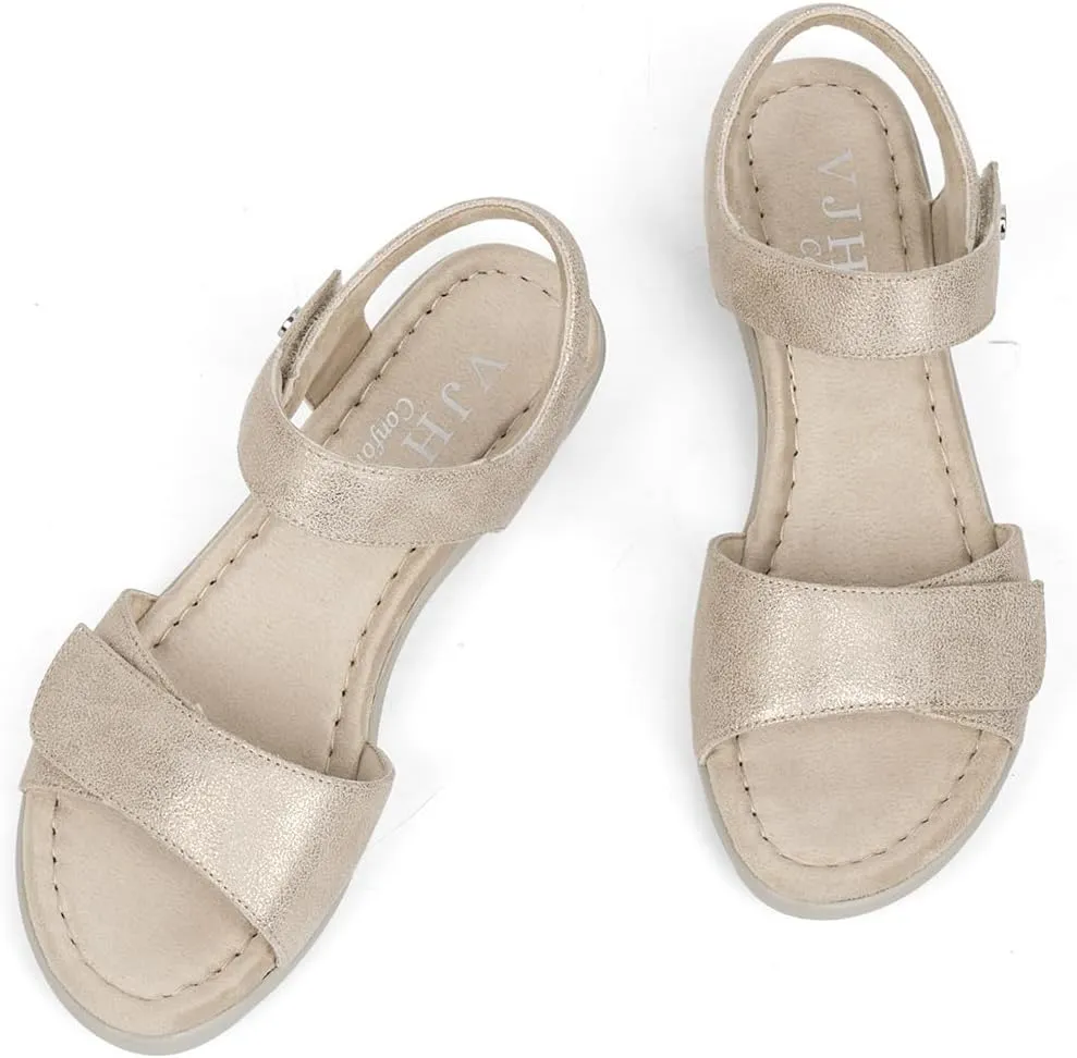 VJH confort Women's Wedge Sandals Low Heel Comfortable Hook-and-Loop Strap Open Toe Platform Summer Shoe
