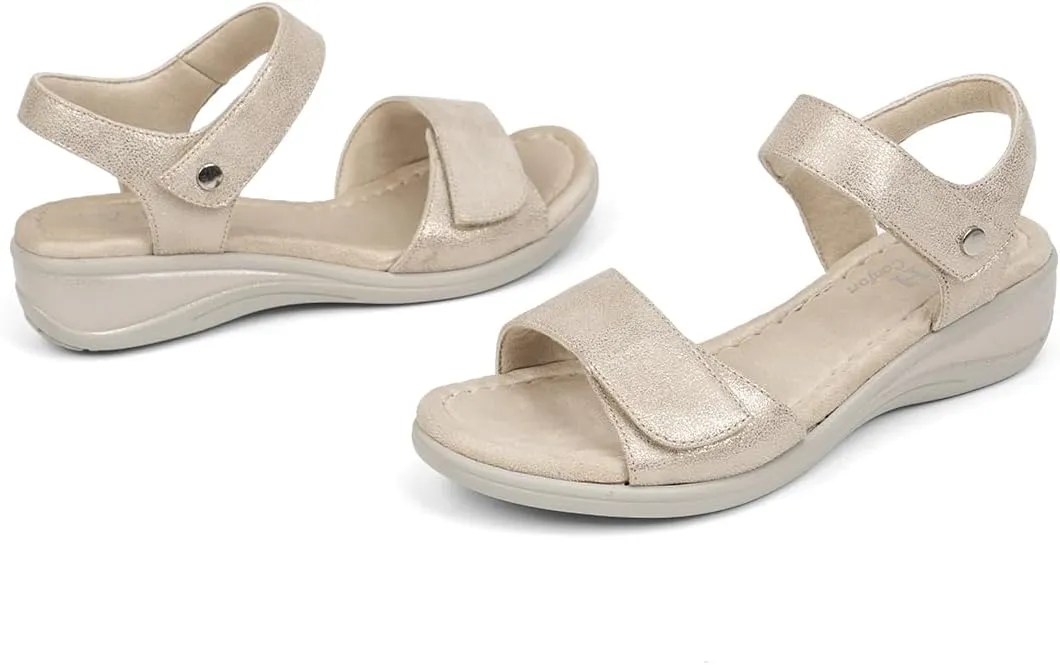 VJH confort Women's Wedge Sandals Low Heel Comfortable Hook-and-Loop Strap Open Toe Platform Summer Shoe
