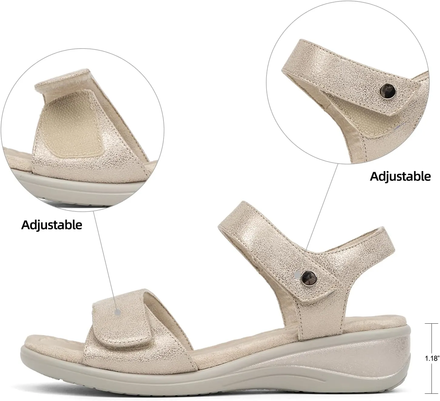 VJH confort Women's Wedge Sandals Low Heel Comfortable Hook-and-Loop Strap Open Toe Platform Summer Shoe