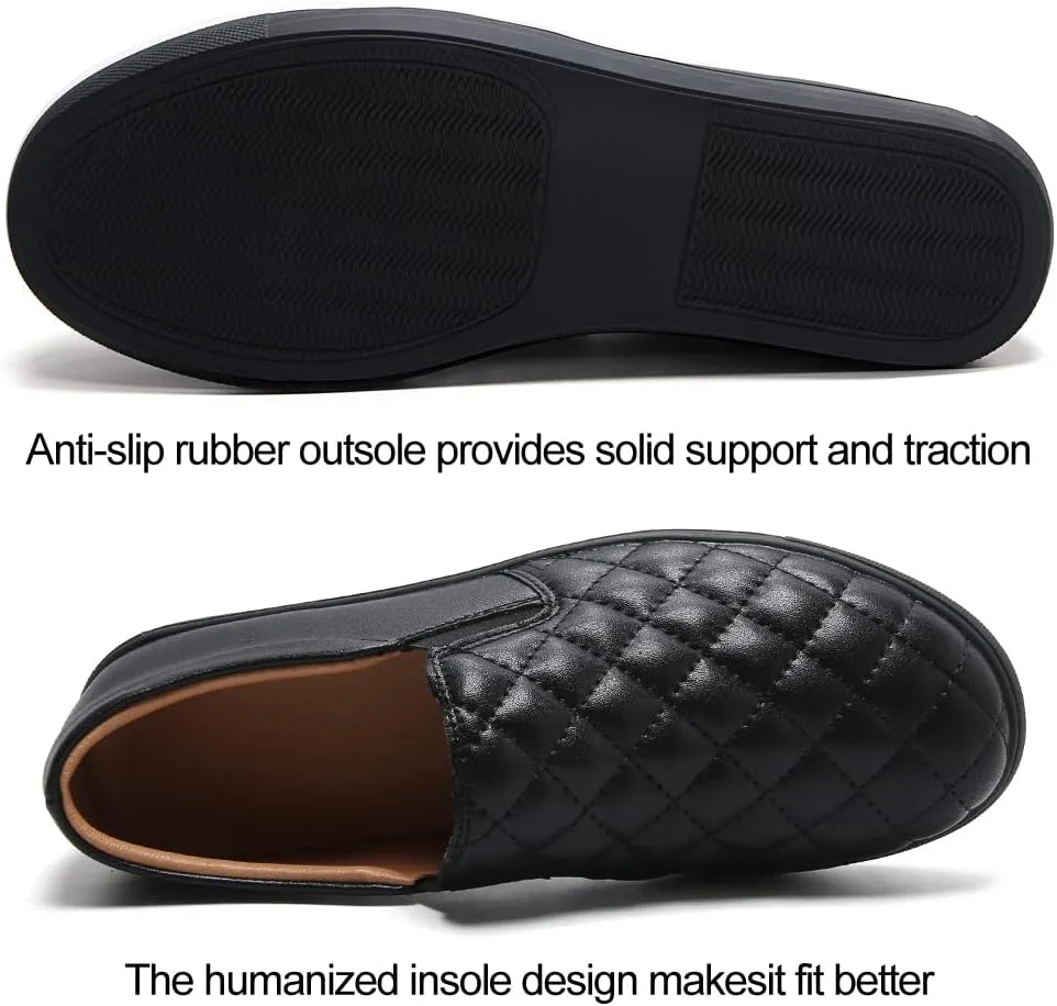 VOCNTVY Womens Loafers Comfort Casual Quilted Leather Slip On Sneakers