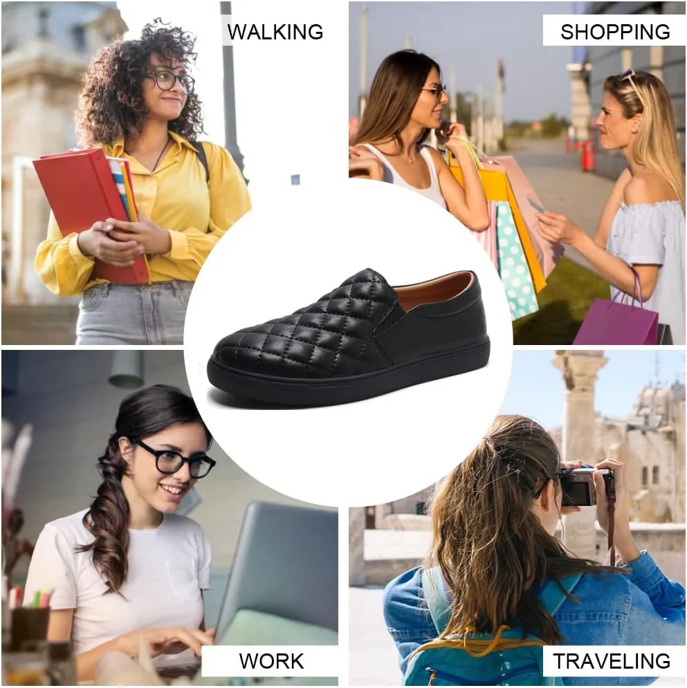 VOCNTVY Womens Loafers Comfort Casual Quilted Leather Slip On Sneakers