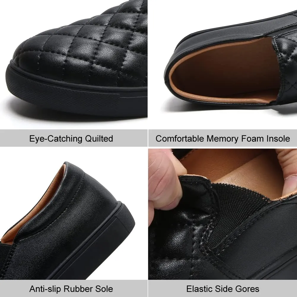 VOCNTVY Womens Loafers Comfort Casual Quilted Leather Slip On Sneakers