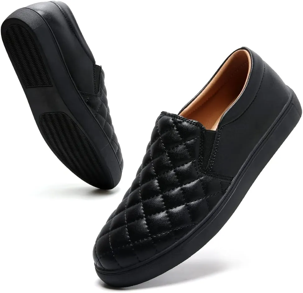 VOCNTVY Womens Loafers Comfort Casual Quilted Leather Slip On Sneakers