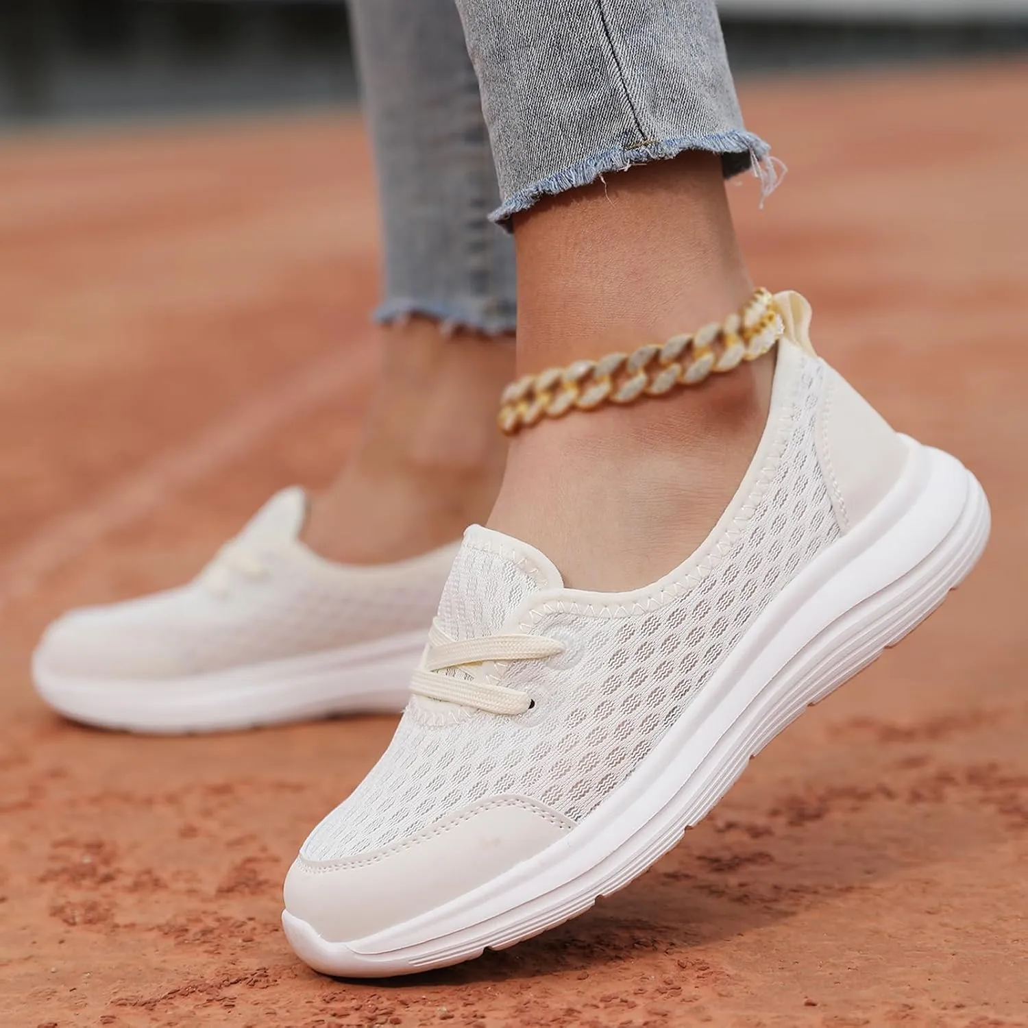 Walking Shoes for Women Soft Sole Mesh Comfort Orthopedic Shoes Breathable Slip-On Sneakers with Arch Support Lightweight Casual Non-Slip Sports Workout Gym Shoe for Daily Wear