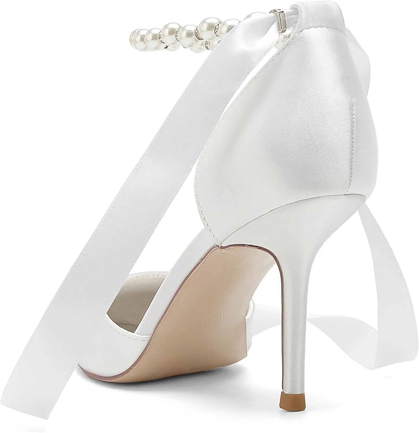 Wedding Bride Shoes Satin Pearl Pointed Toe Ribbon Women High Heels Pumps for Bridal/Prom/Evening/Cocktail/Bridesmaid/Party 8.5Cm