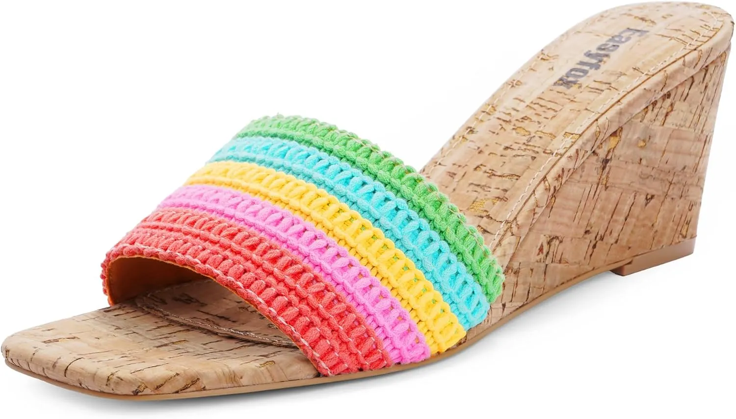 Wedge Sandals for Women Open Toe Wedge Heels Womens High Heel Sandal Square Toe Heeled Wedge Sandals Wood Grain Slip on Wedge Mules