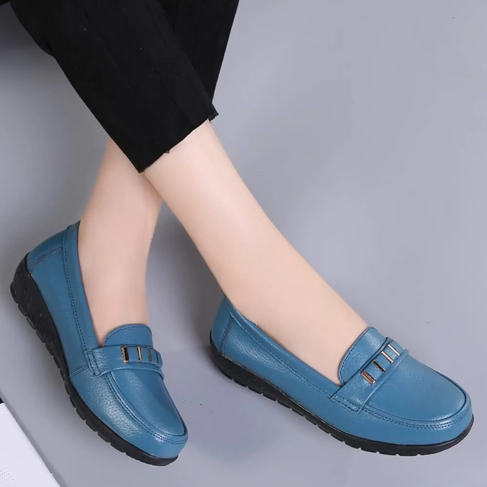WERWAES Classic Leather Loafers for Womens Casual Lightweight Non-slip Moccasins Flats Office Driving Walking Slip on Ladies Loafers Shoes