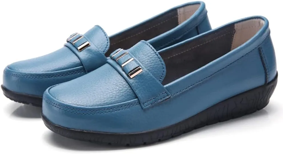 WERWAES Classic Leather Loafers for Womens Casual Lightweight Non-slip Moccasins Flats Office Driving Walking Slip on Ladies Loafers Shoes