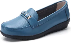 WERWAES Classic Leather Loafers for Womens Casual Lightweight Non-slip Moccasins Flats Office Driving Walking Slip on Ladies Loafers Shoes