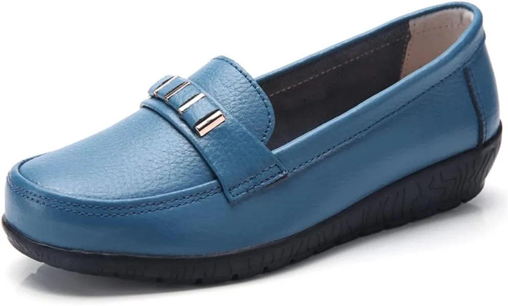 WERWAES Classic Leather Loafers for Womens Casual Lightweight Non-slip Moccasins Flats Office Driving Walking Slip on Ladies Loafers Shoes