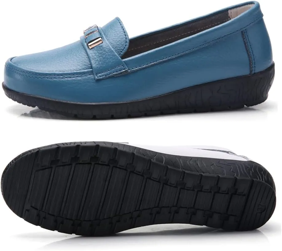 WERWAES Classic Leather Loafers for Womens Casual Lightweight Non-slip Moccasins Flats Office Driving Walking Slip on Ladies Loafers Shoes