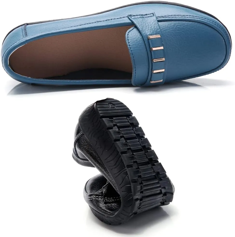 WERWAES Classic Leather Loafers for Womens Casual Lightweight Non-slip Moccasins Flats Office Driving Walking Slip on Ladies Loafers Shoes
