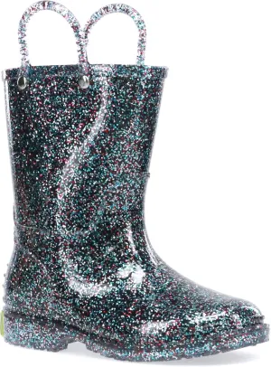 Western Chief Girl's Glitter Waterproof Rain Boot with Easy Pull on Handles, Perfect Lightweight Rain Boots for Kids