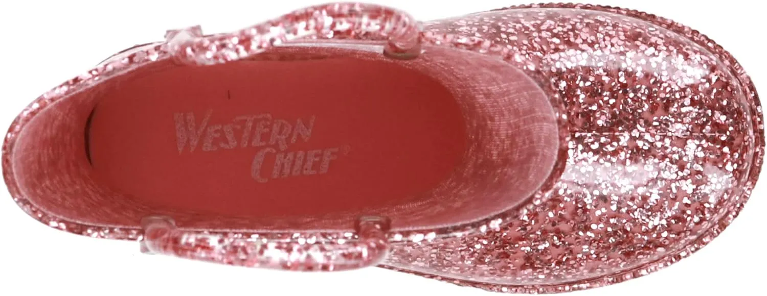Western Chief Girl's Glitter Waterproof Rain Boot with Easy Pull on Handles, Perfect Lightweight Rain Boots for Kids