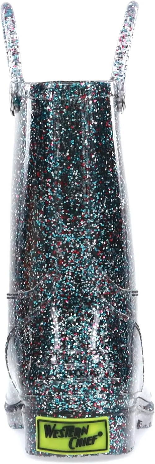 Western Chief Girl's Glitter Waterproof Rain Boot with Easy Pull on Handles, Perfect Lightweight Rain Boots for Kids