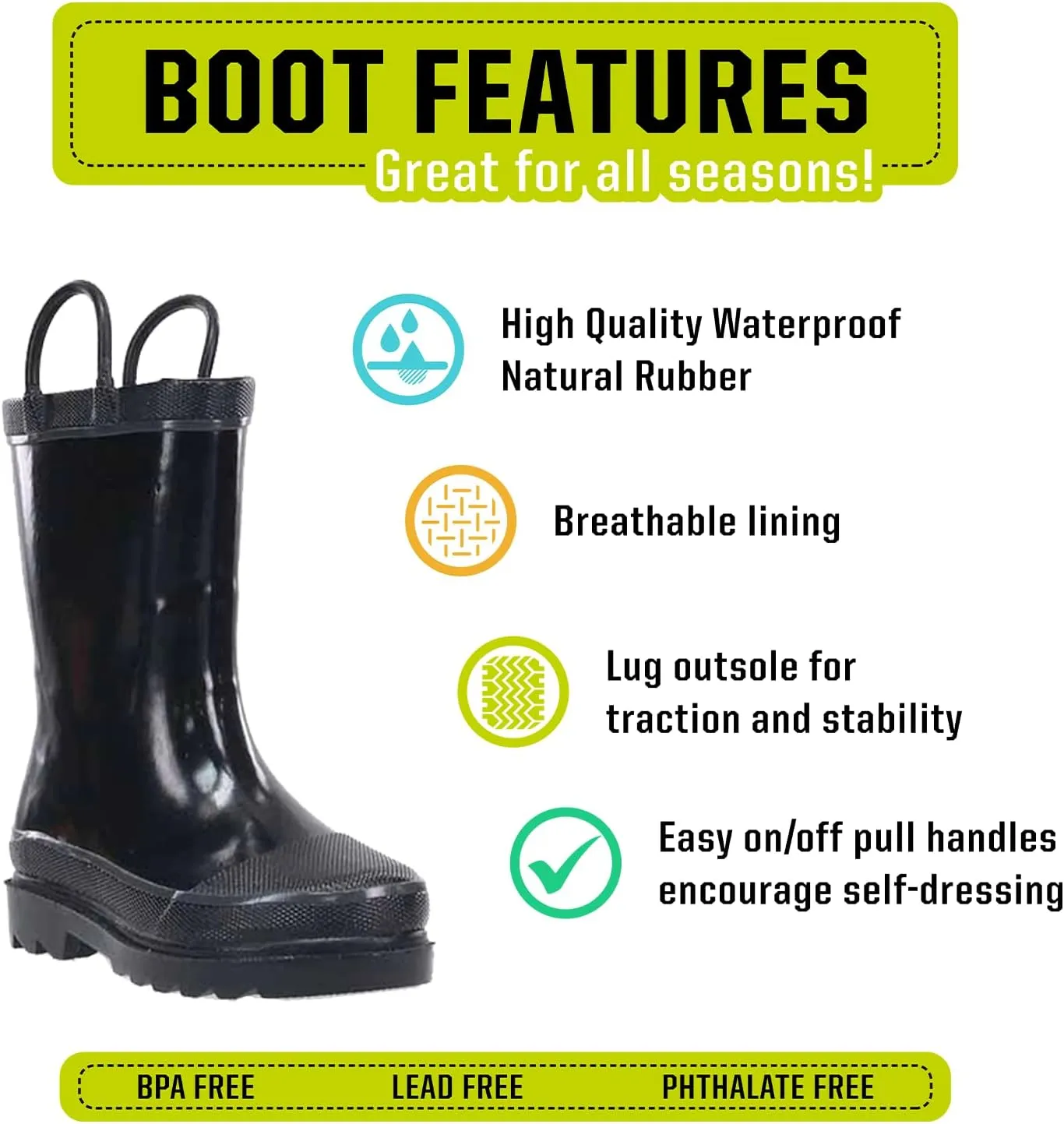 Western Chief Rain Boots with Pull on Handles for Toddlers and Kids - Premium Waterproof Boots for Boys and Girls