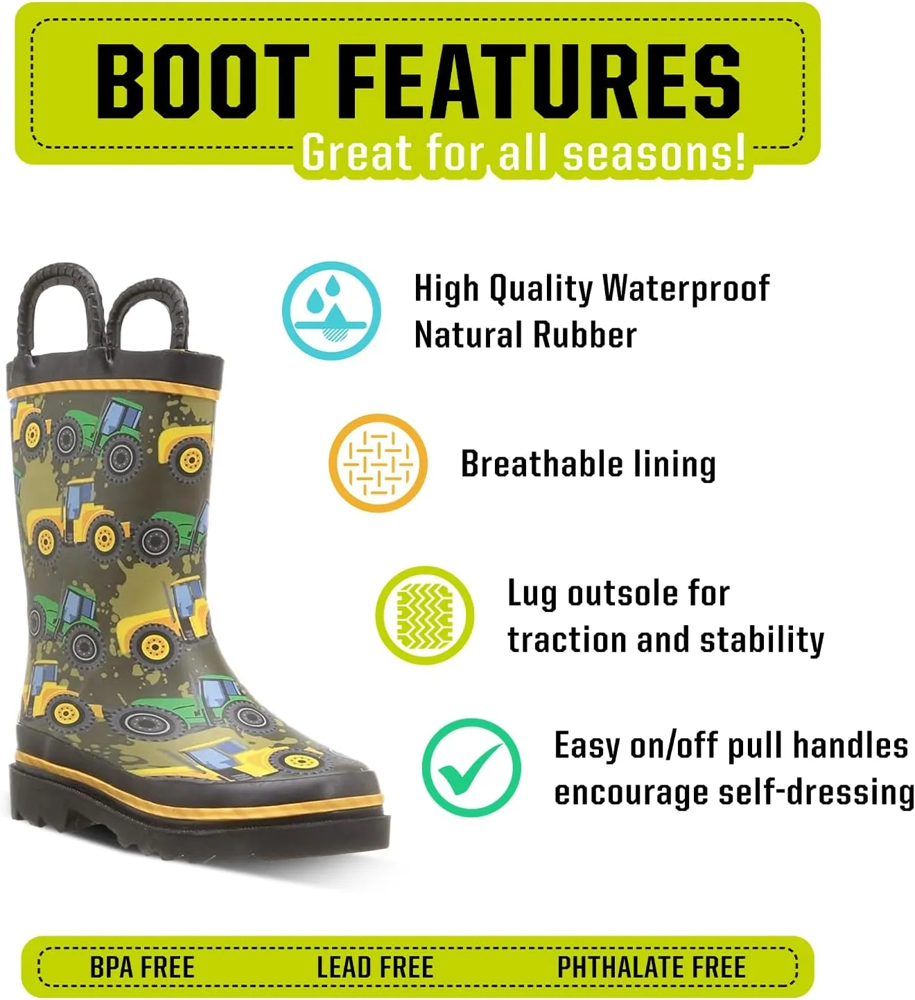 Western Chief Rain Boots with Pull on Handles for Toddlers and Kids - Premium Waterproof Boots for Boys and Girls