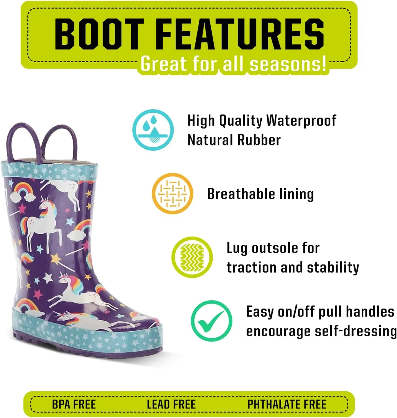 Western Chief Rain Boots with Pull on Handles for Toddlers and Kids - Premium Waterproof Boots for Boys and Girls