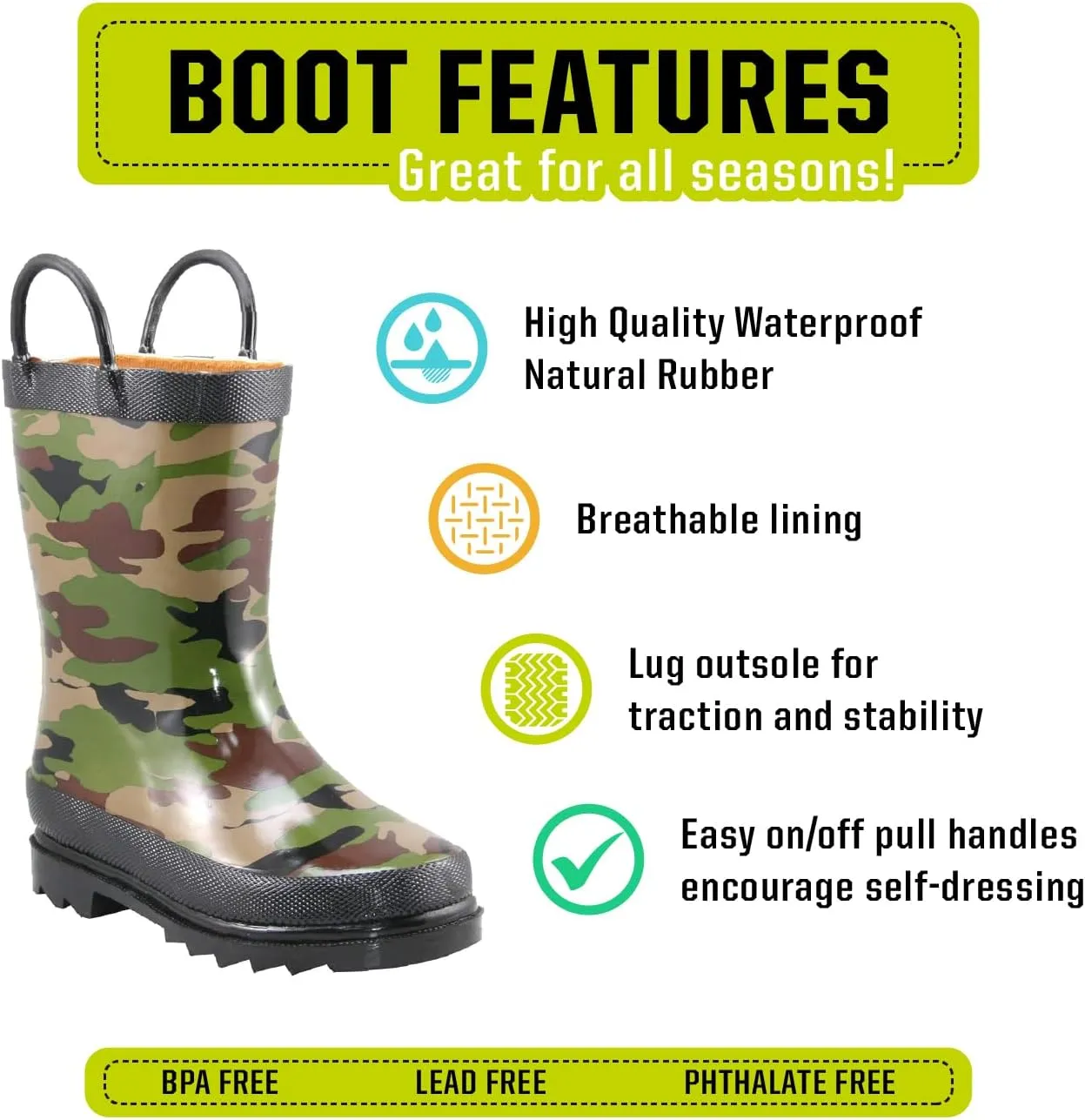 Western Chief Rain Boots with Pull on Handles for Toddlers and Kids - Premium Waterproof Boots for Boys and Girls