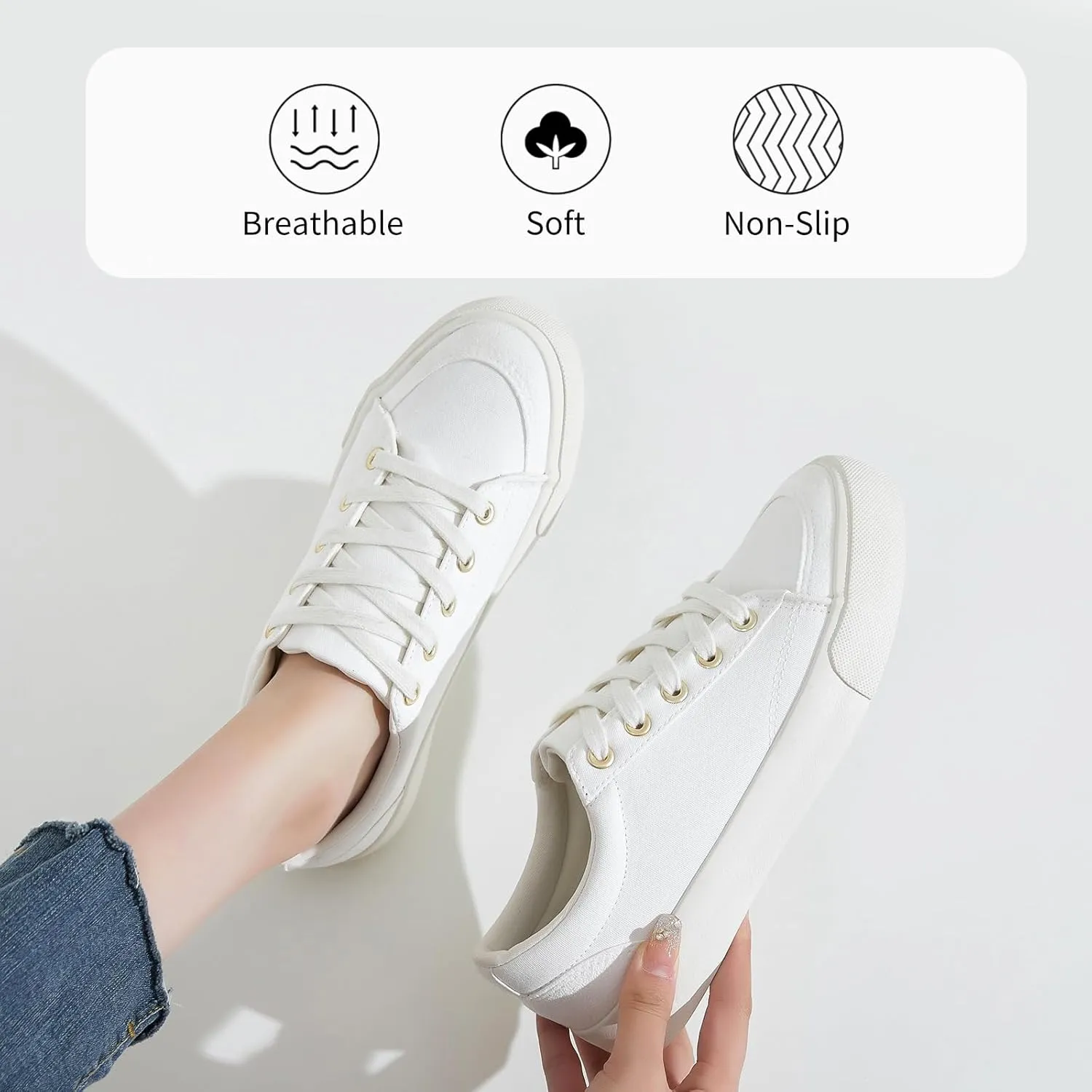 Witwatia Canvas Sneakers for Women Low Top Canvas Shoes Ladies Lace-Up Fashion Sneakers White Tennis Shoes Comfort Casual Walking Shoes for Girls
