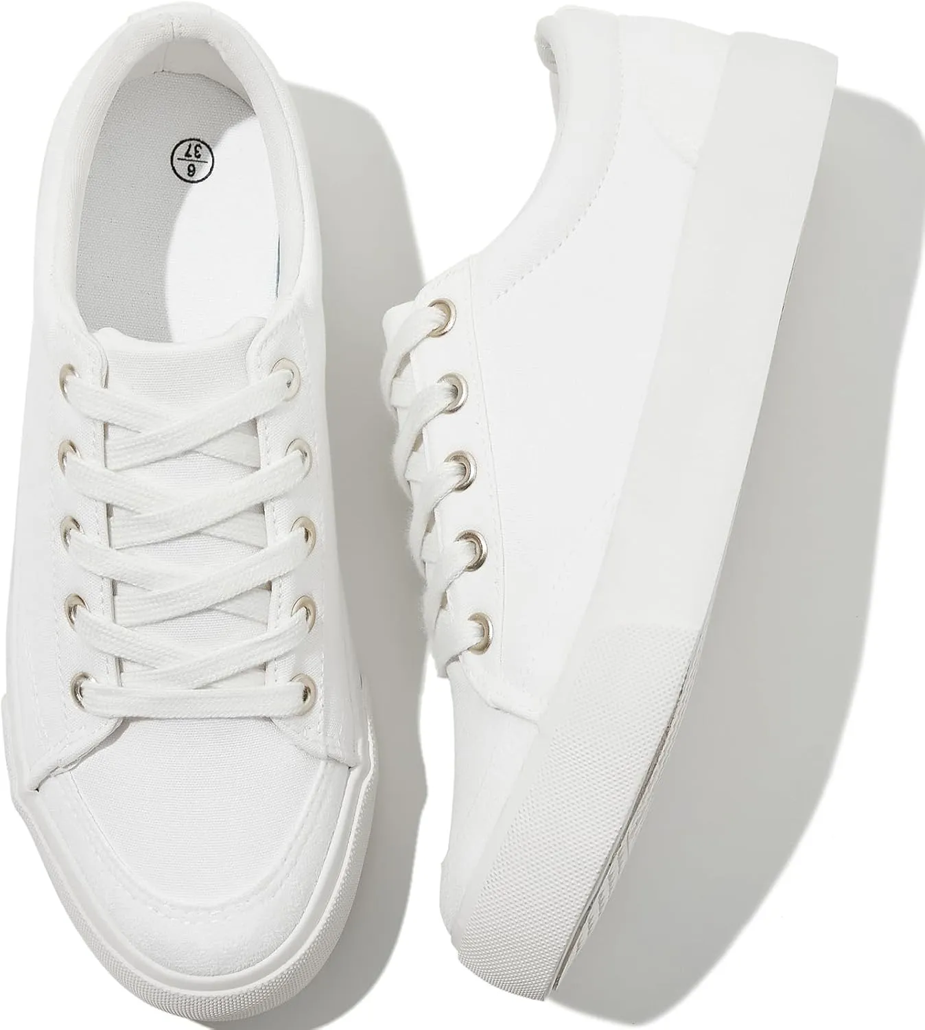 Witwatia Canvas Sneakers for Women Low Top Canvas Shoes Ladies Lace-Up Fashion Sneakers White Tennis Shoes Comfort Casual Walking Shoes for Girls