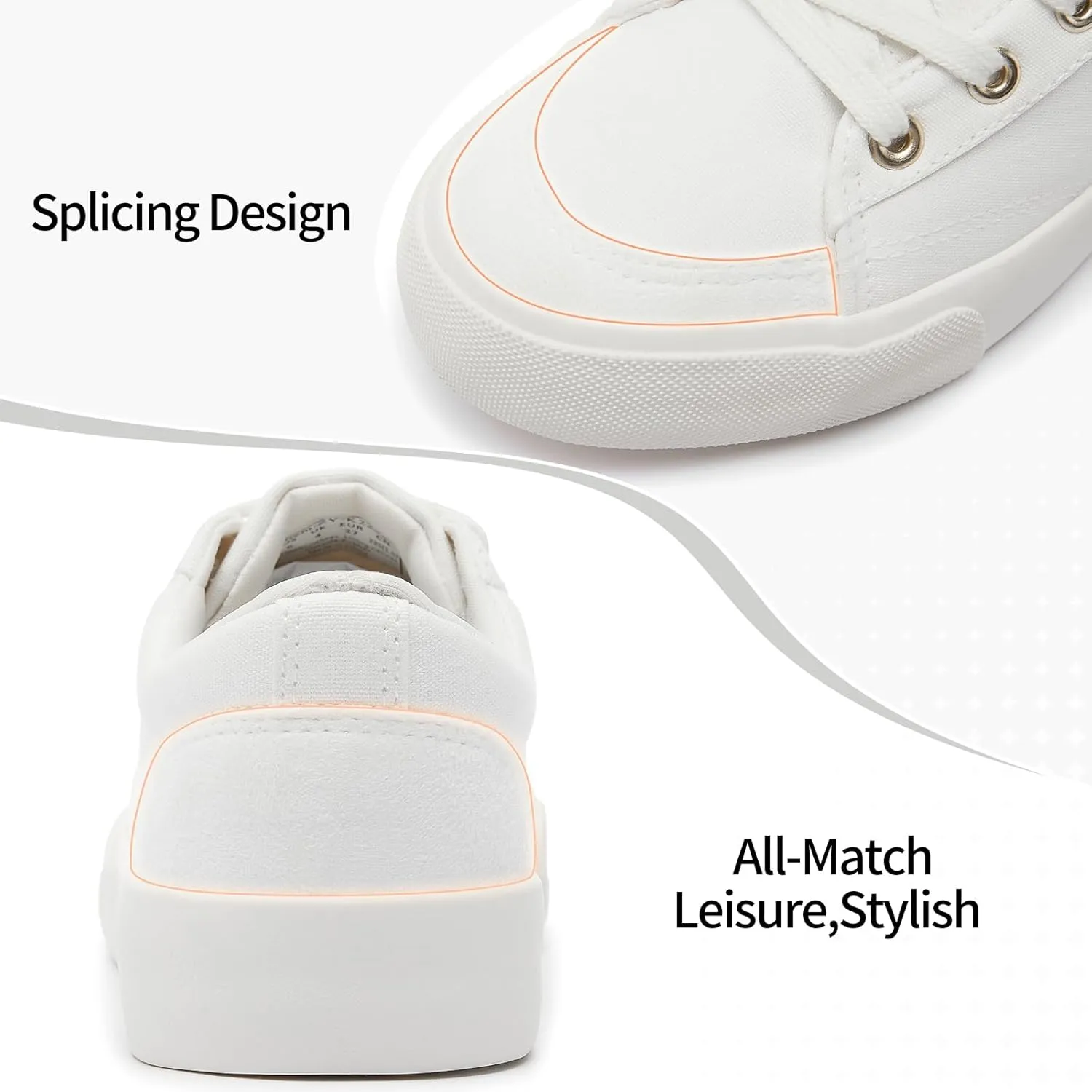 Witwatia Canvas Sneakers for Women Low Top Canvas Shoes Ladies Lace-Up Fashion Sneakers White Tennis Shoes Comfort Casual Walking Shoes for Girls