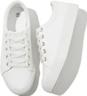 Witwatia Canvas Sneakers for Women Low Top Canvas Shoes Ladies Lace-Up Fashion Sneakers White Tennis Shoes Comfort Casual Walking Shoes for Girls