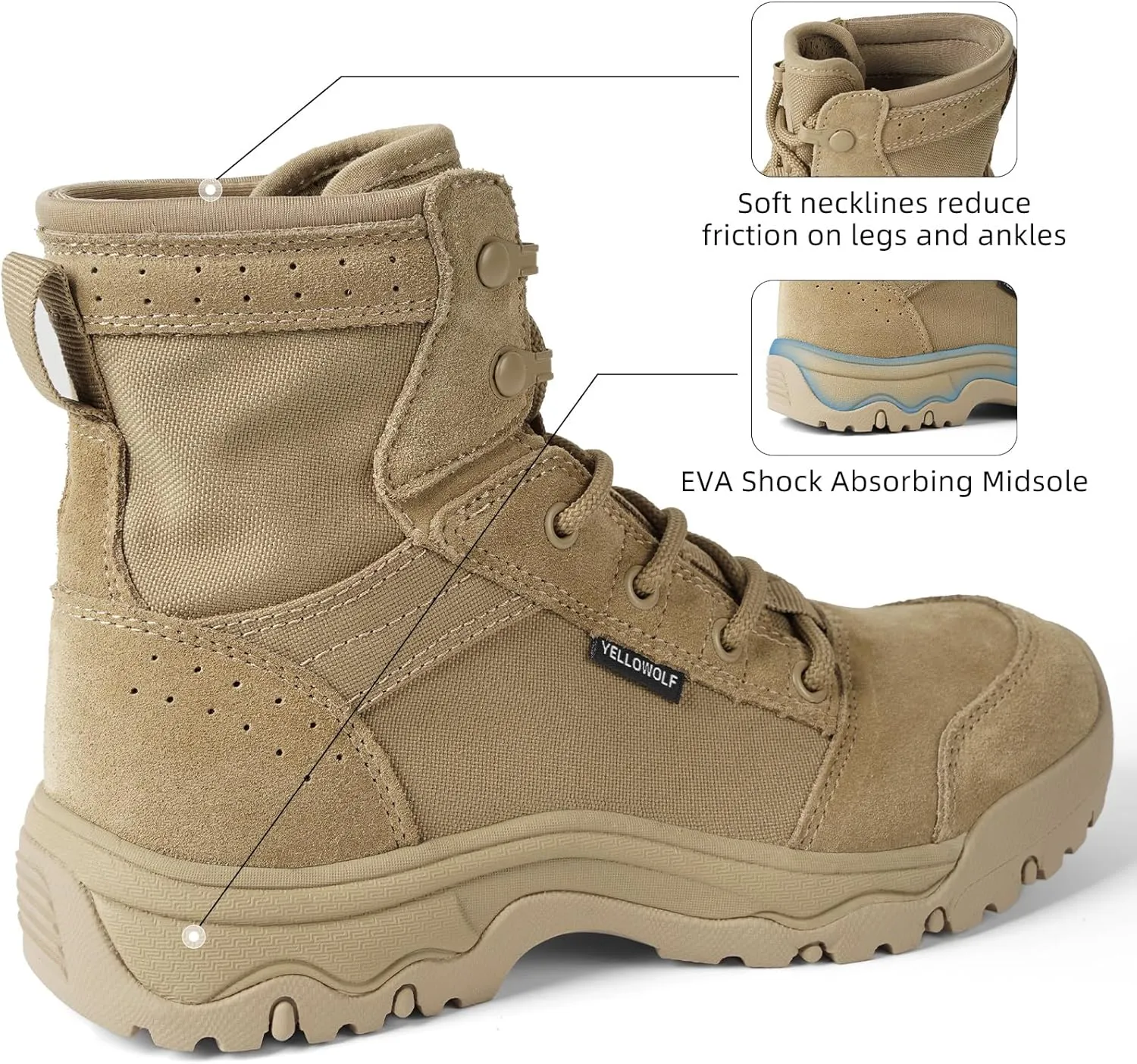 Women's 6 Inch Lightweight Tactical Combat Boots - Army Desert Boots