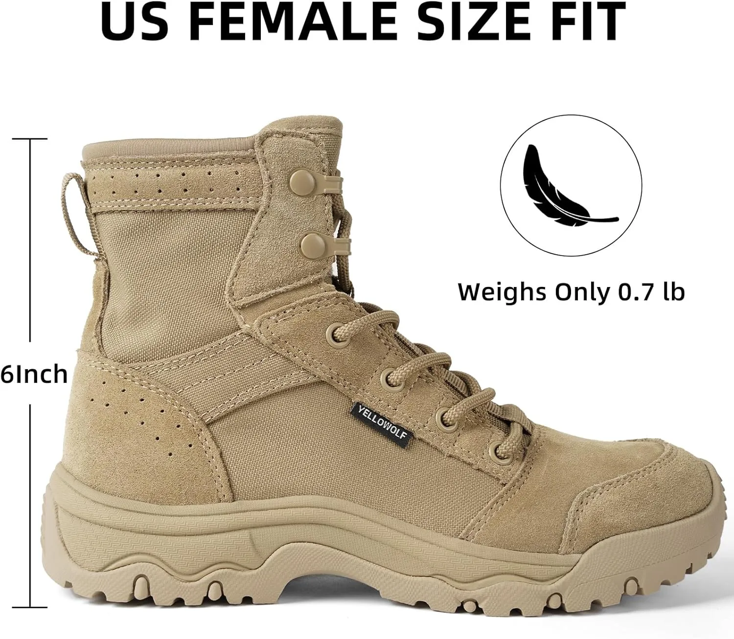 Women's 6 Inch Lightweight Tactical Combat Boots - Army Desert Boots