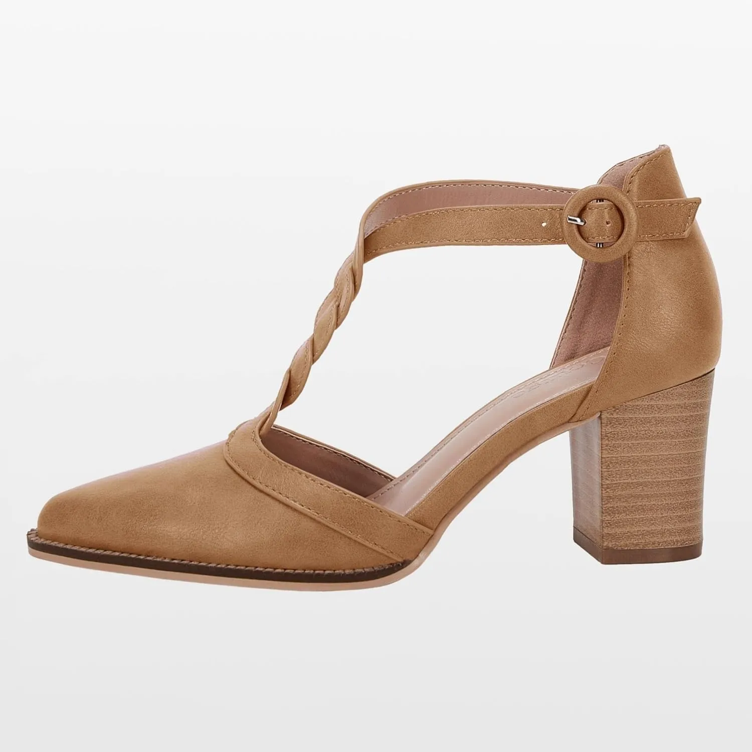 Womens Block Chunky Heels T Strap Dress Shoes Closed Toe Stacked Heeled Pumps Sandals
