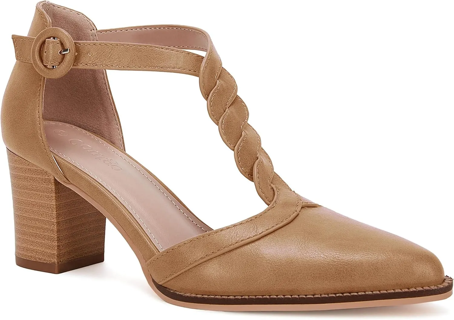 Womens Block Chunky Heels T Strap Dress Shoes Closed Toe Stacked Heeled Pumps Sandals
