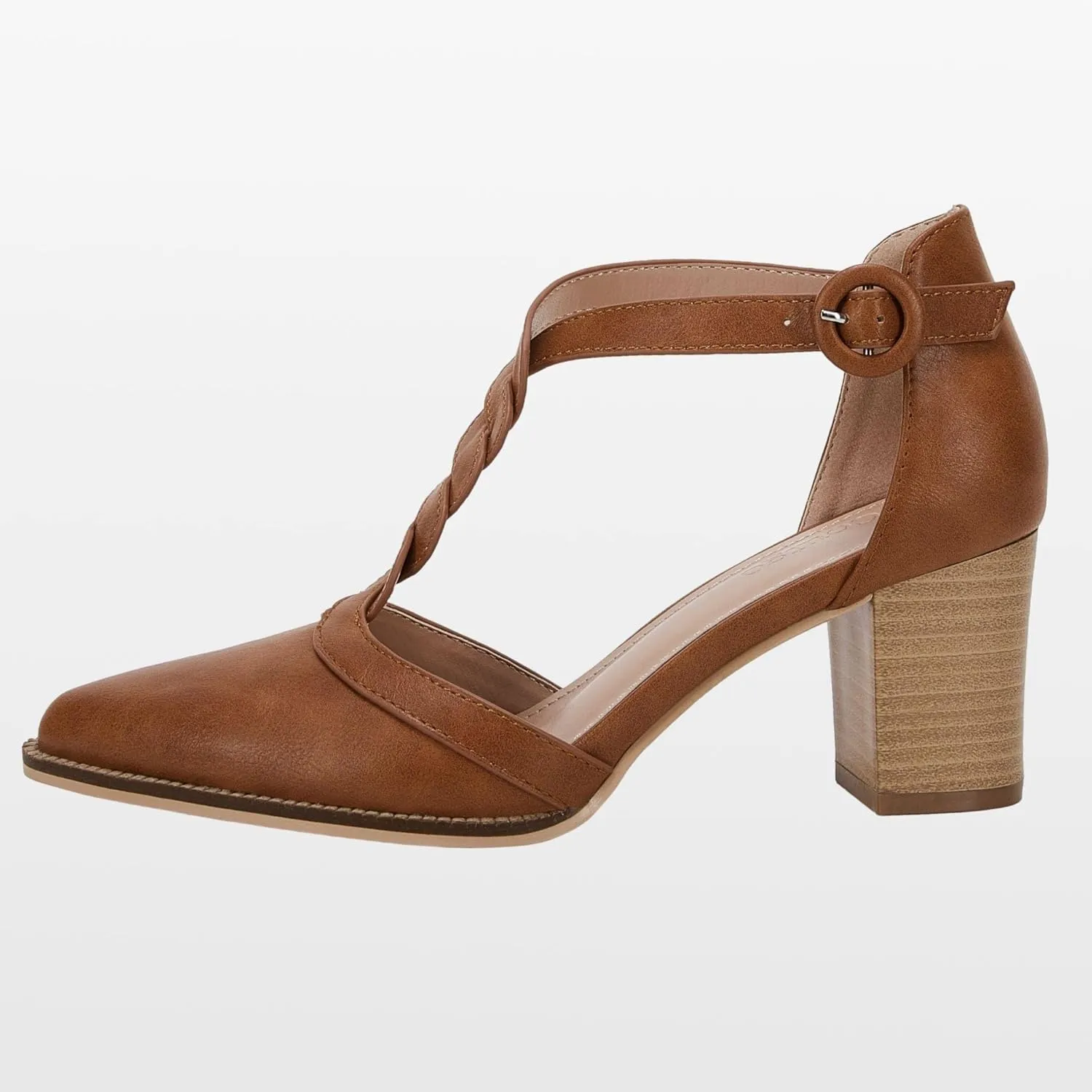 Womens Block Chunky Heels T Strap Dress Shoes Closed Toe Stacked Heeled Pumps Sandals