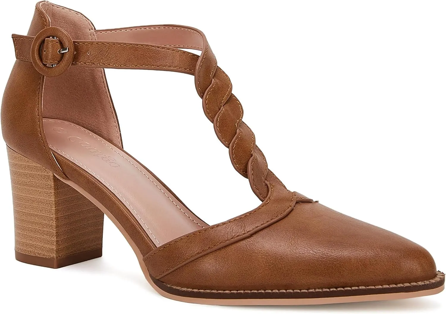 Womens Block Chunky Heels T Strap Dress Shoes Closed Toe Stacked Heeled Pumps Sandals