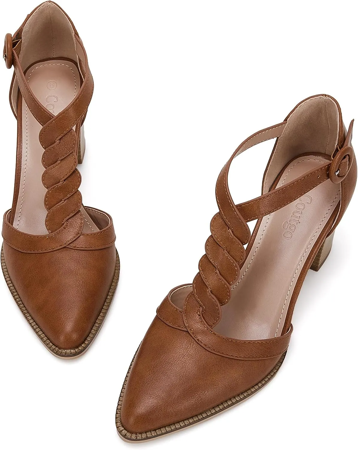 Womens Block Chunky Heels T Strap Dress Shoes Closed Toe Stacked Heeled Pumps Sandals