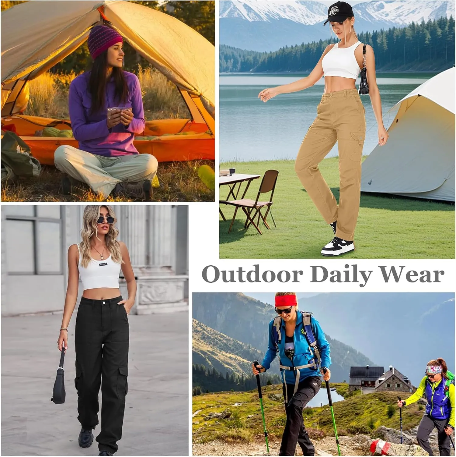 Women's Cargo Pants Casual Streetwear Cotton Travel Work Outdoor Pants with 7 Pockets Combat Military Tactical