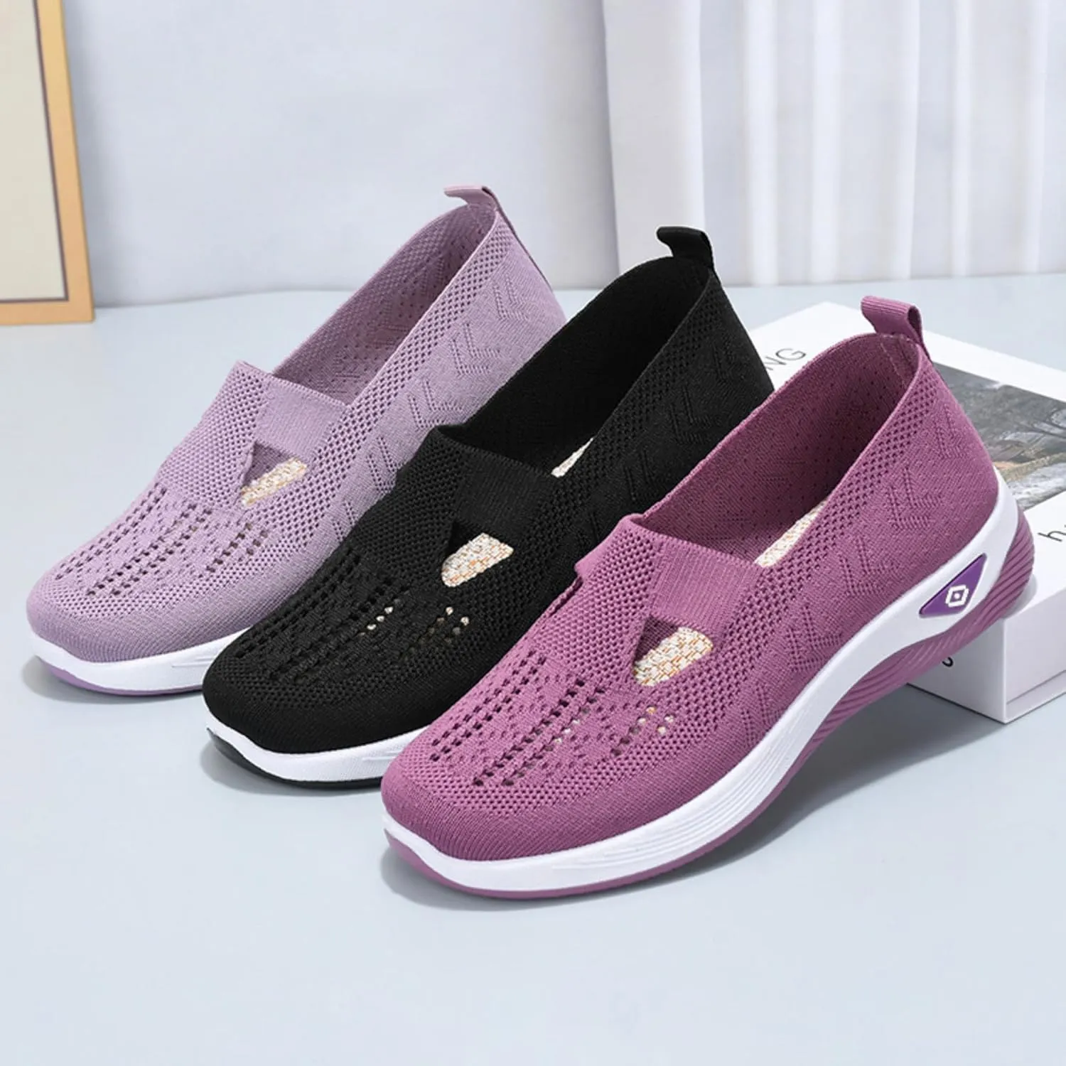 Women's Casual Sneakers – Lightweight & Breathable Mesh Slip-On Walking Shoes, Easy to Wear, Anti-Slip Sole, Perfect for Work, Travel & Everyday Comfort