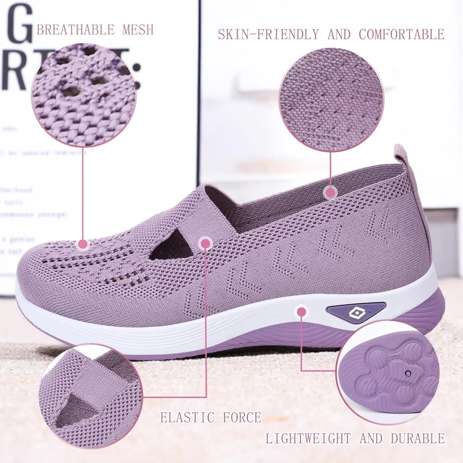 Women's Casual Sneakers – Lightweight & Breathable Mesh Slip-On Walking Shoes, Easy to Wear, Anti-Slip Sole, Perfect for Work, Travel & Everyday Comfort