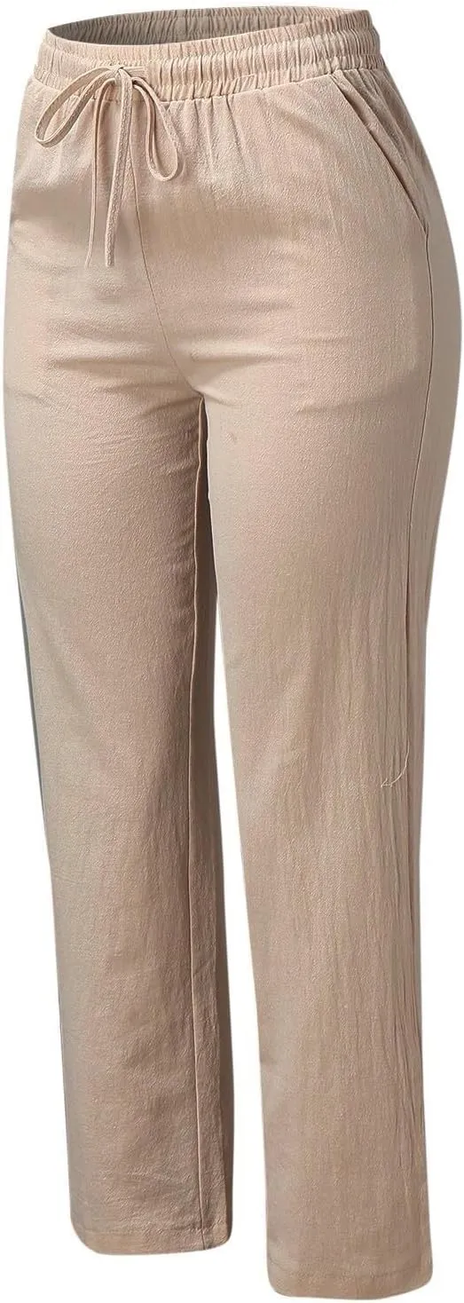 Women's Cotton Linen Summer Palazzo Pants Flowy Wide Leg Beach Trousers with Pockets Spring Outfits 2025