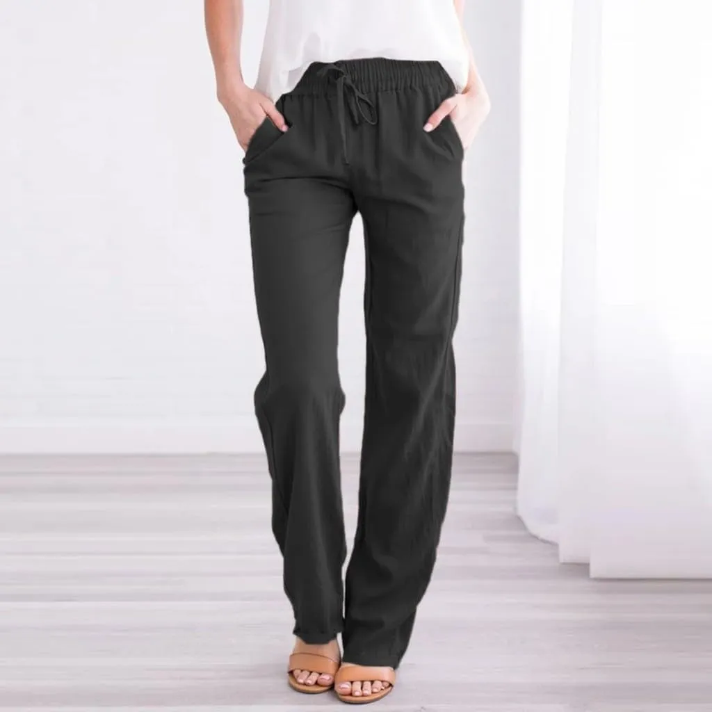 Women's Cotton Linen Summer Palazzo Pants Flowy Wide Leg Beach Trousers with Pockets Spring Outfits 2025