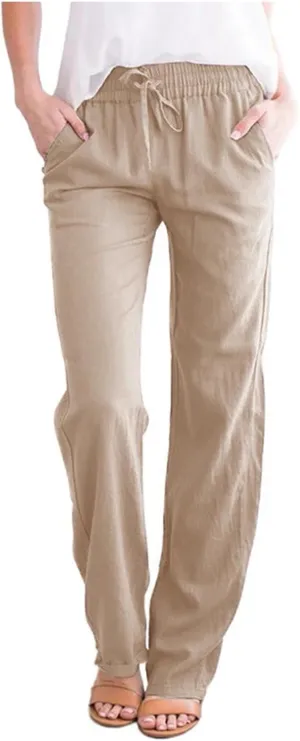 Women's Cotton Linen Summer Palazzo Pants Flowy Wide Leg Beach Trousers with Pockets Spring Outfits 2025