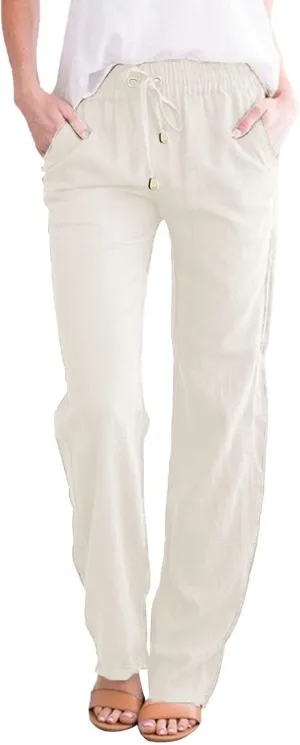 Women's Cotton Linen Summer Palazzo Pants Flowy Wide Leg Beach Trousers with Pockets Spring Outfits 2025