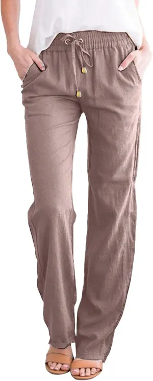 Women's Cotton Linen Summer Palazzo Pants Flowy Wide Leg Beach Trousers with Pockets Spring Outfits 2025