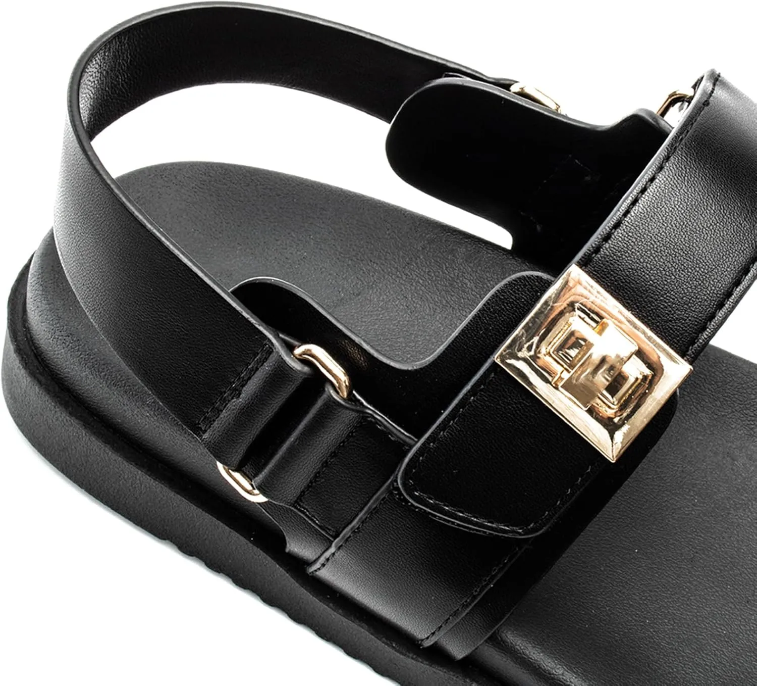 Women's Flat Sandals Adjustable Double Strap Slide Sandals Open Toe Slip on Shoes Resistant Leather Footbed Comfort Sandals Dressy for Summer Beach Vacation
