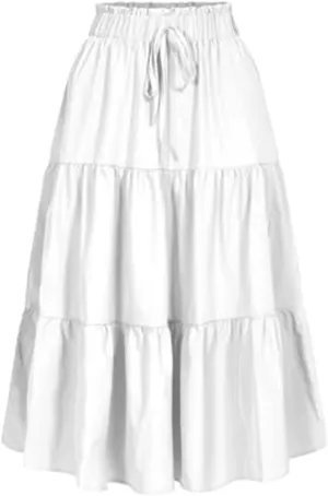 Women's High Elastic Waist Midi Skirt Casual Summer Trendy Tie Front Flowy Ruffle Floral Print A line Skirts 626