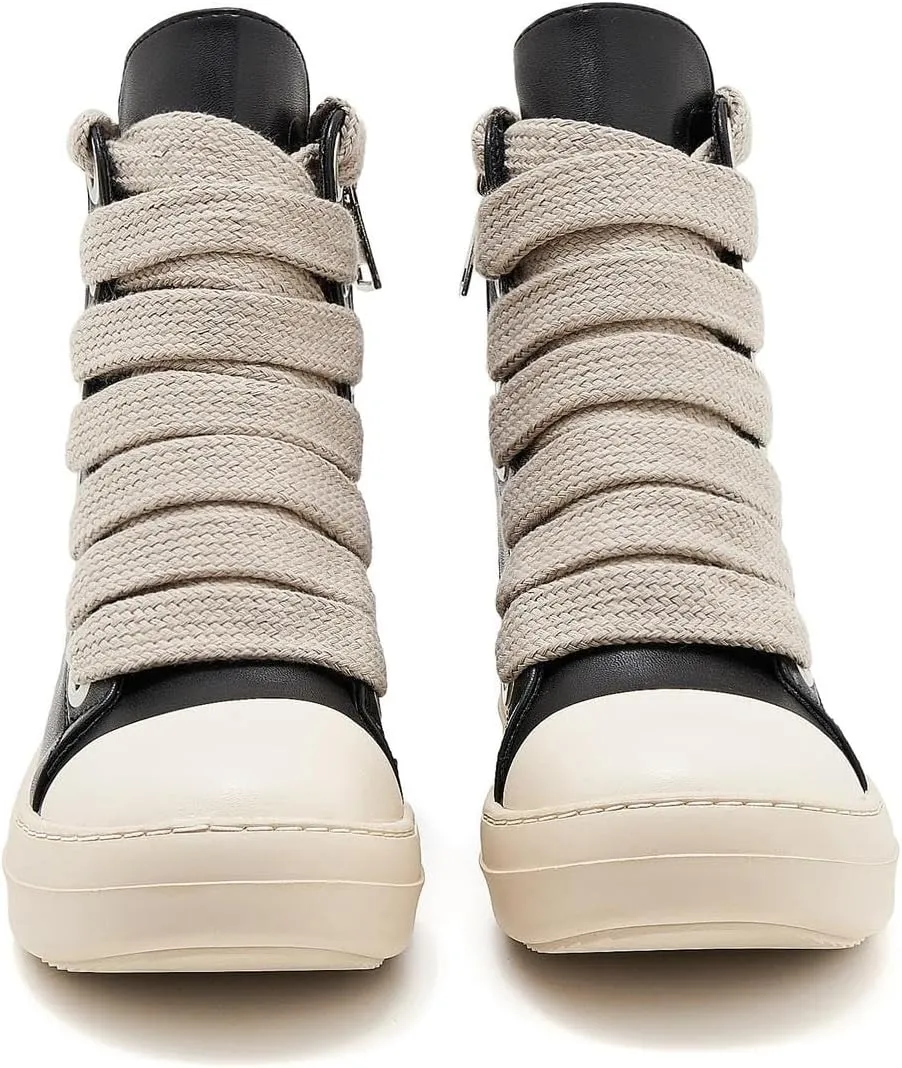 Womens High Top Sneakers Jumbo Lace-up Platform Comfort Trainers Thick Soles Walking Casual Shoes