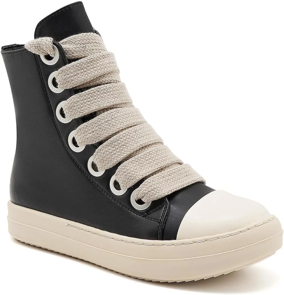 Womens High Top Sneakers Jumbo Lace-up Platform Comfort Trainers Thick Soles Walking Casual Shoes
