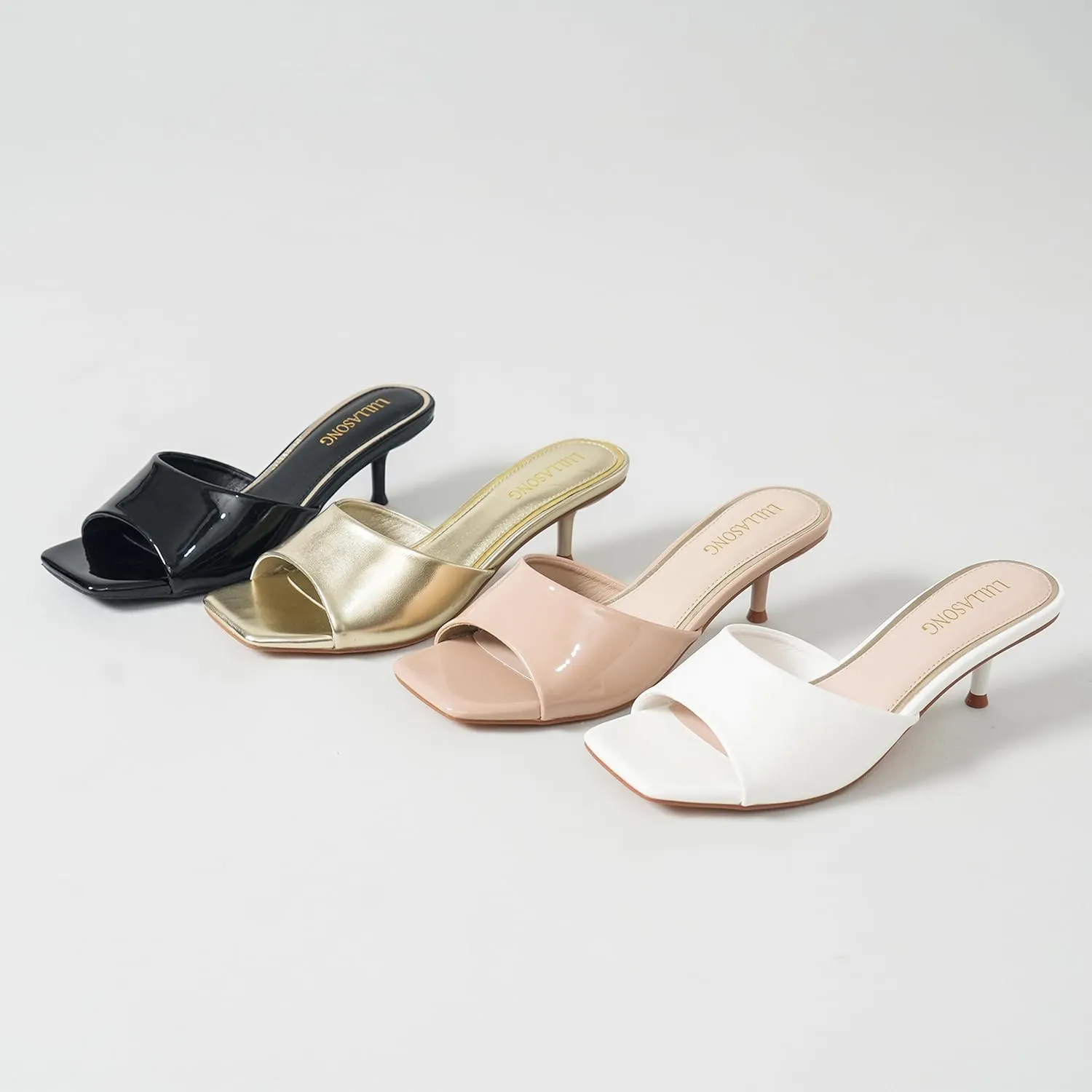 Women's Kitten Heels Sandals Low Heels Slip On Slides 2 Inch Heeled Square Open Toe Sandals for Women